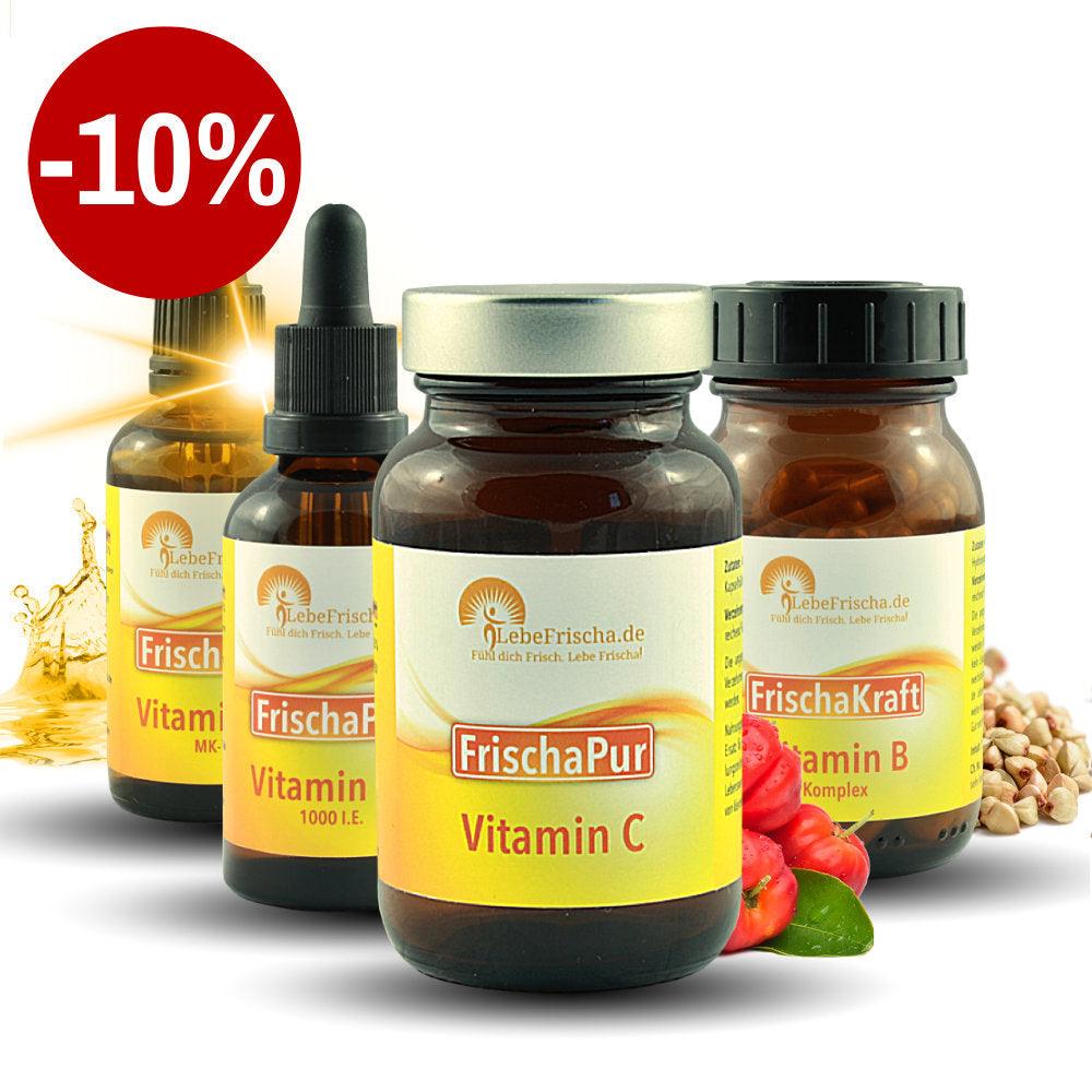 LebeFrischa unser "VitaminPlus Paket" mit natürlichen Vitamin C D3 K2 und allen B-Vitaminen kaufen